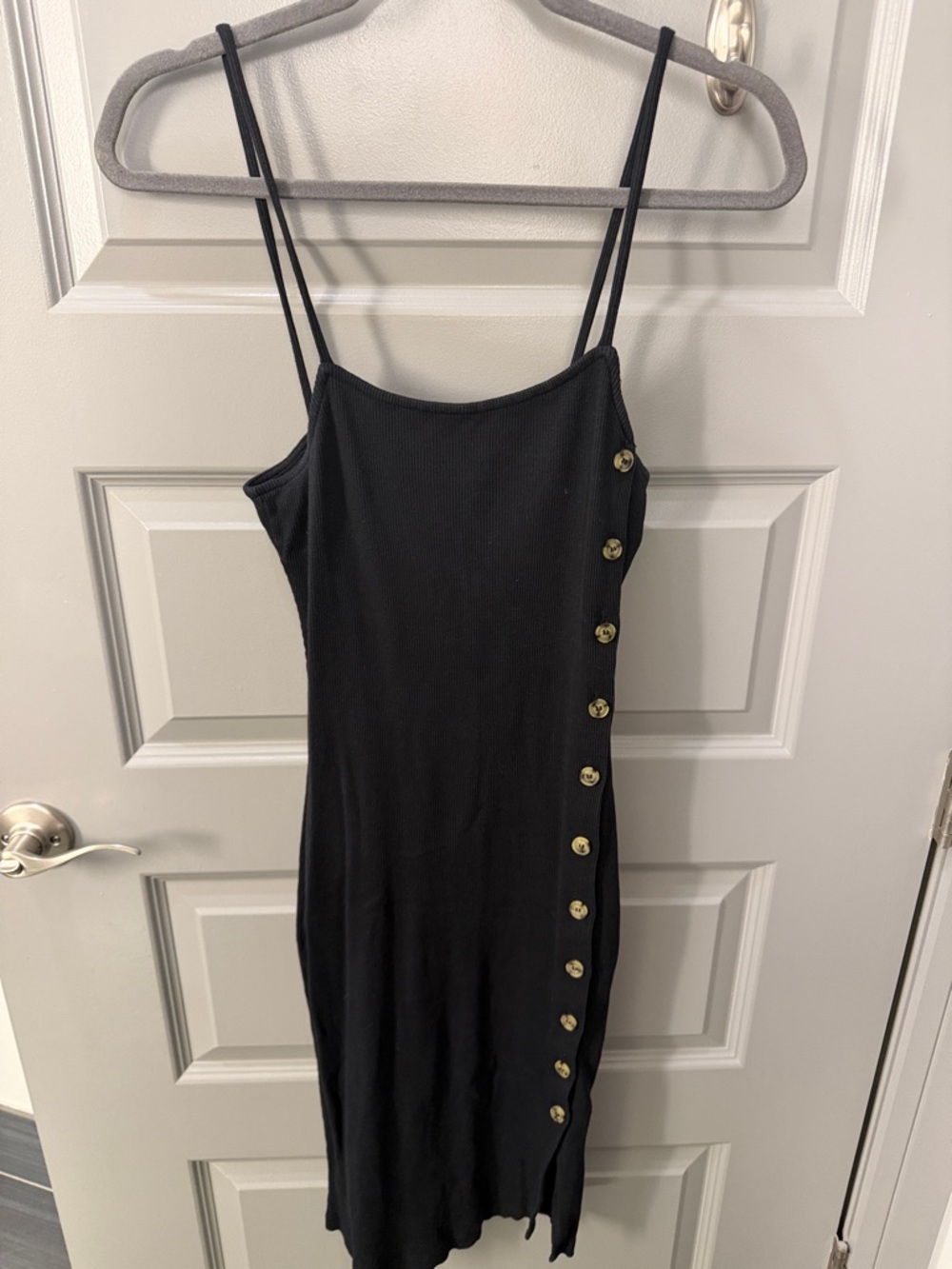French Connection Black Spaghetti-Strap Mini Dress with Side Buttons